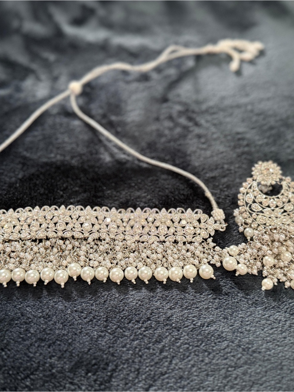 Pearl and Silver Crystal Choker Necklace